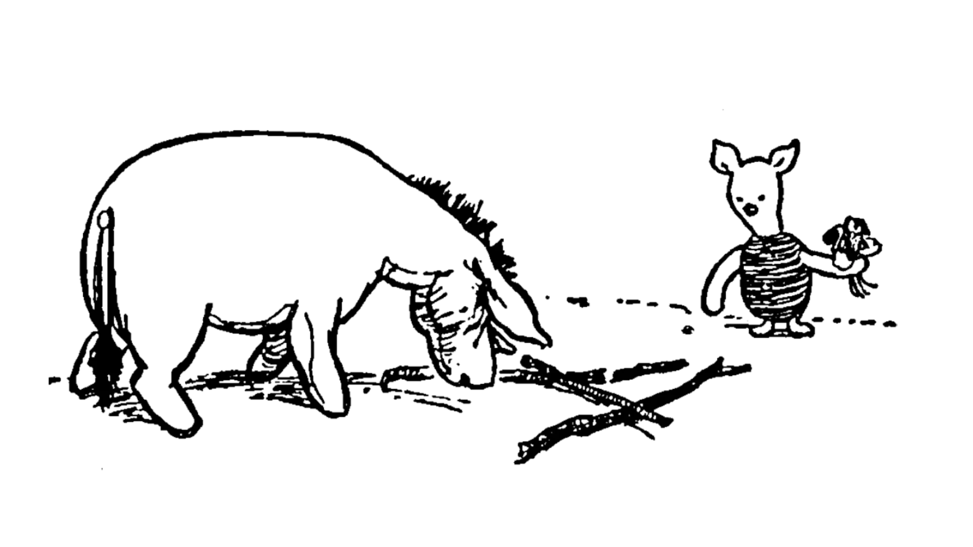 An illustration showing a donkey and small pig.